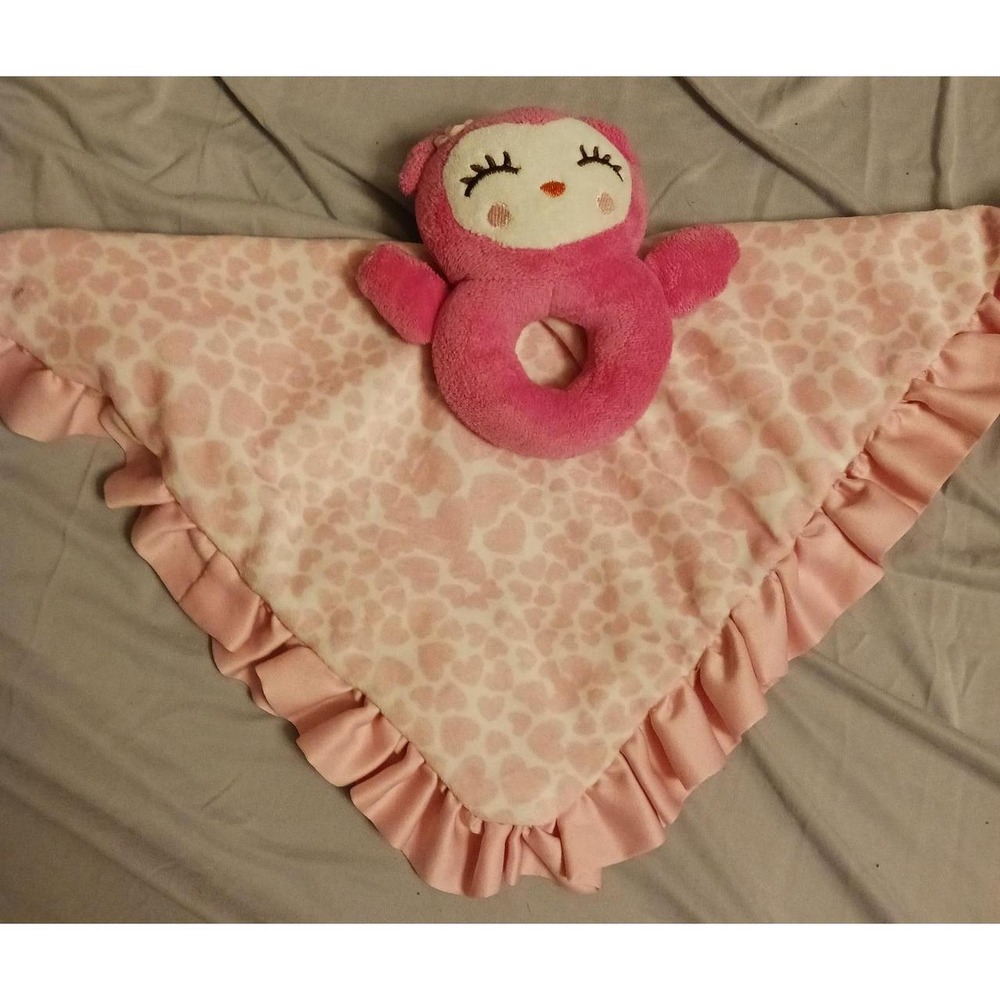 Carters Pink Rattle Soft Lovey Security Blanket, 15"x15"